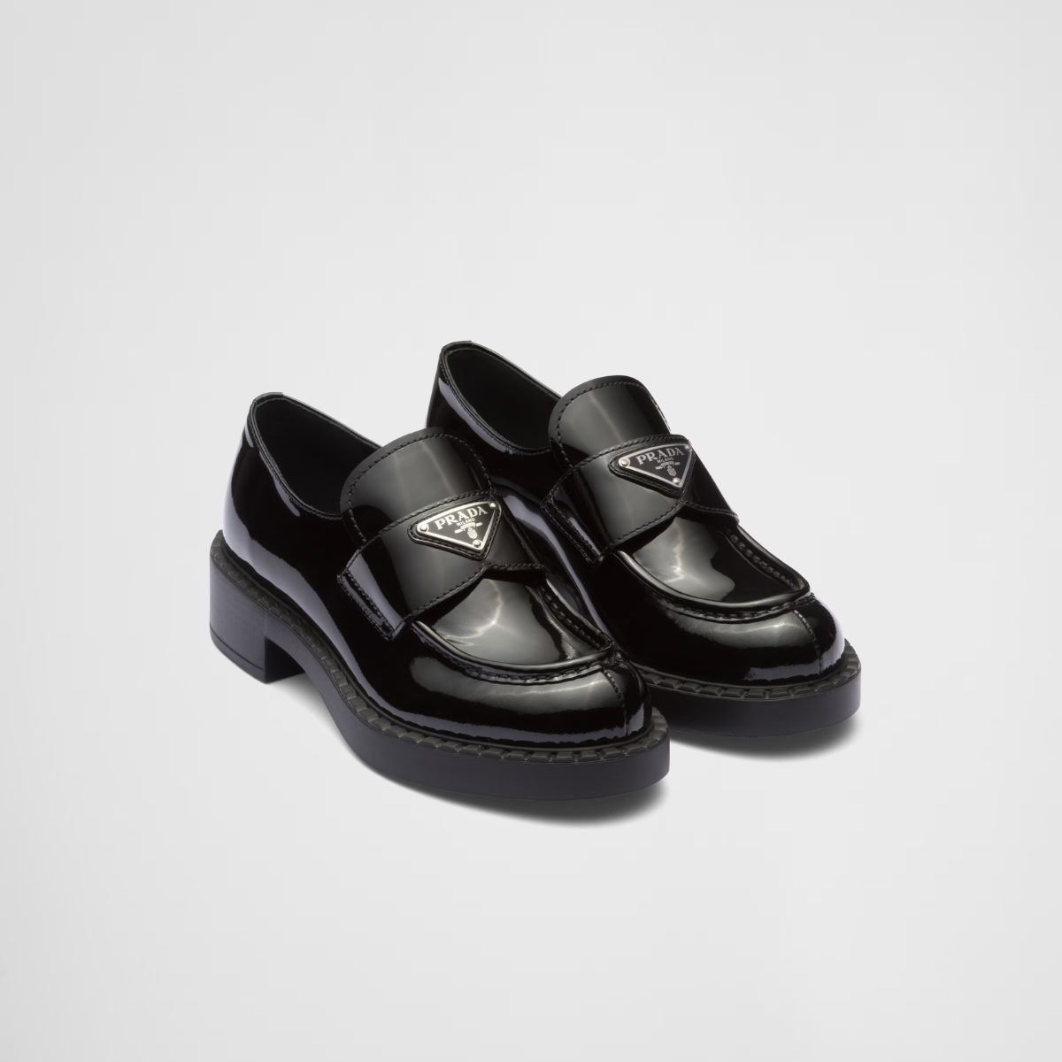 Chocolate patent leather loafers