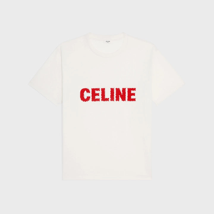 LOOSE T-SHIRT IN COTTON JERSEY OFF WHITE / RED