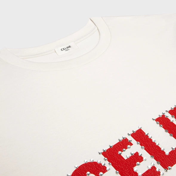 LOOSE T-SHIRT IN COTTON JERSEY OFF WHITE / RED