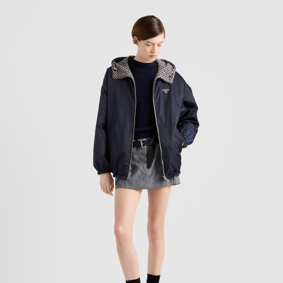 Re-Nylon blouson hooded jacket