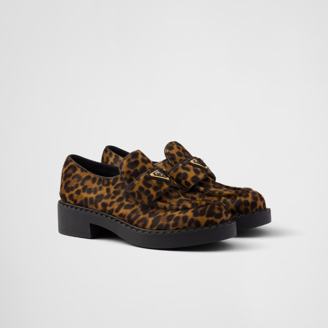 Chocolate printed leather loafers