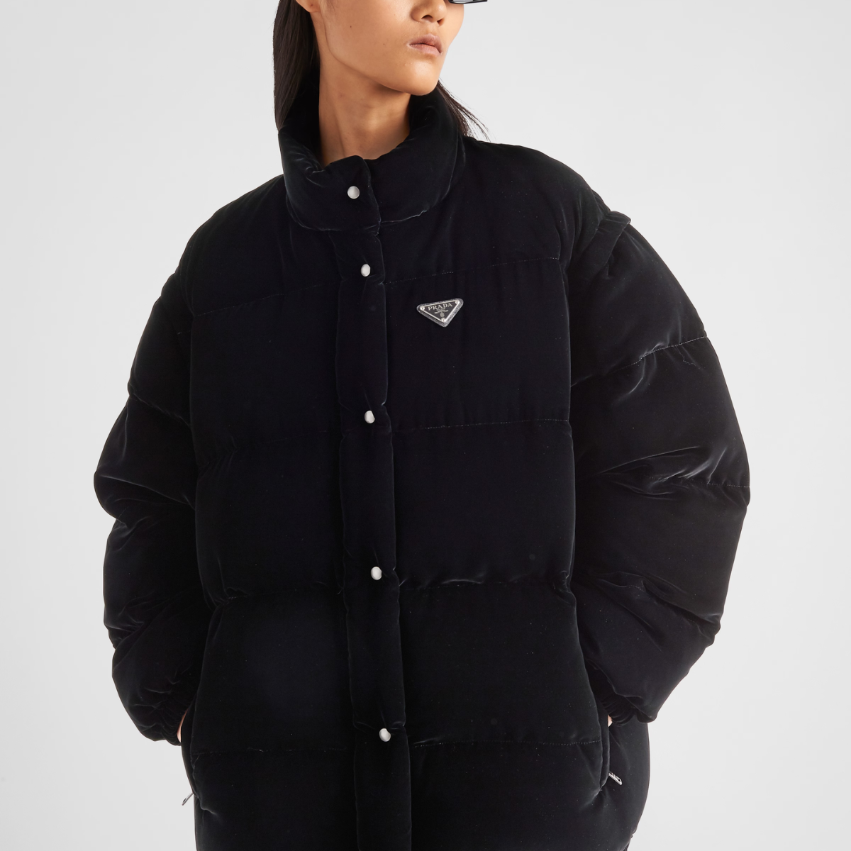 Convertible velvet down jacket