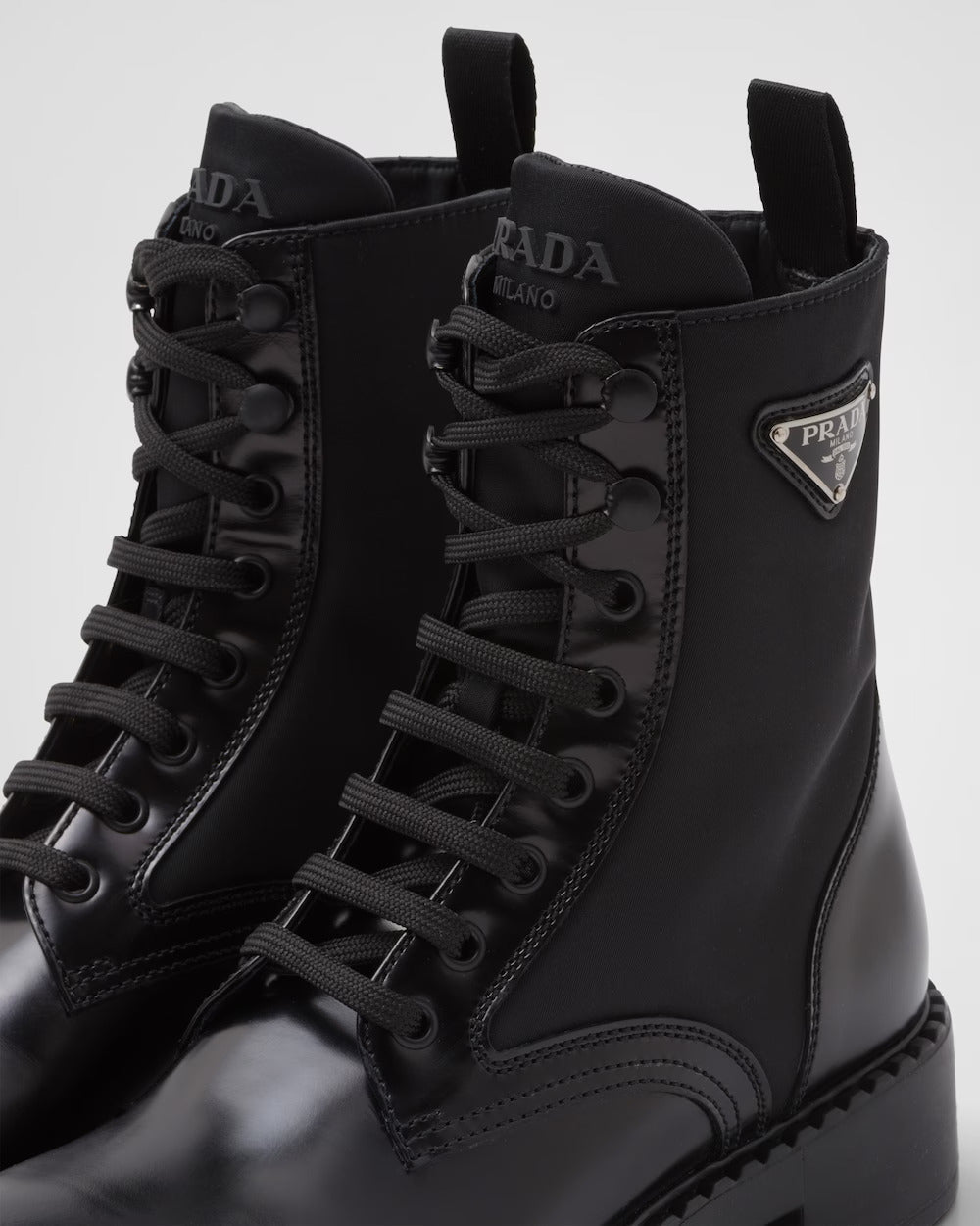 Prada Brushed-leather and Re-Nylon boots