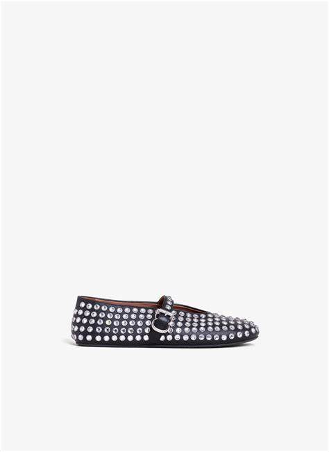 Leather Mary Jane Flats With Allover Studs