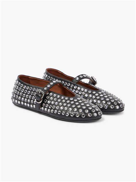 Leather Mary Jane Flats With Allover Studs